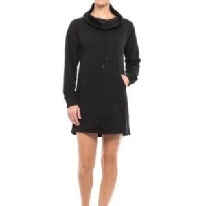 Tahari Sleepwear Black Plush Cowl Neck Hoodie Lounge Dress Fleece Loungewear